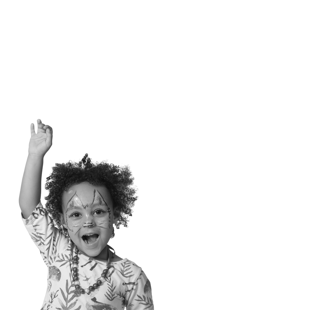 young girl raising her arm